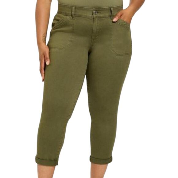 NWT Torrid Pants Womens Size 22 Green Utility Aviator Crop Relaxed Fit Stretch - Picture 3 of 14